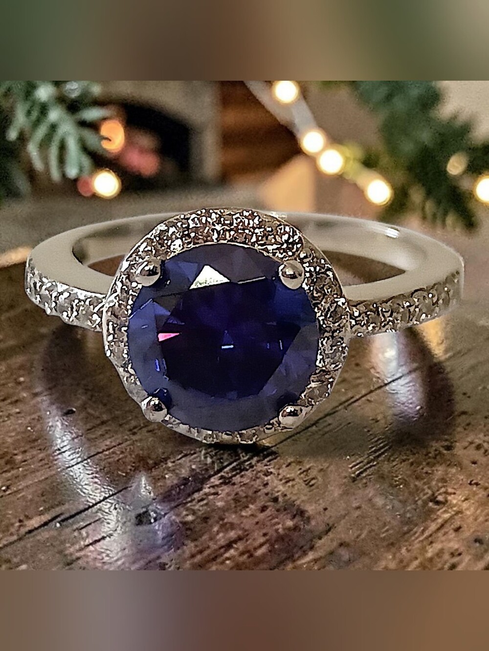 Tanzanite Diamond Halo Ring Sterling Silver 925 Sz 6.25 Tested Dark Violet Red